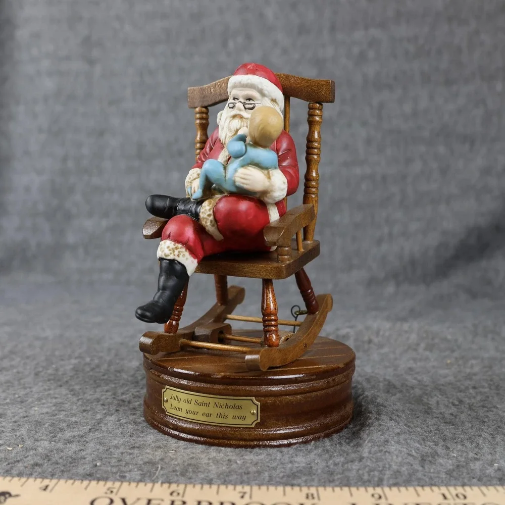 Vintage House Of Lloyd Santa Music Box Wood Rocking Chair Jolly Old St Nicholas